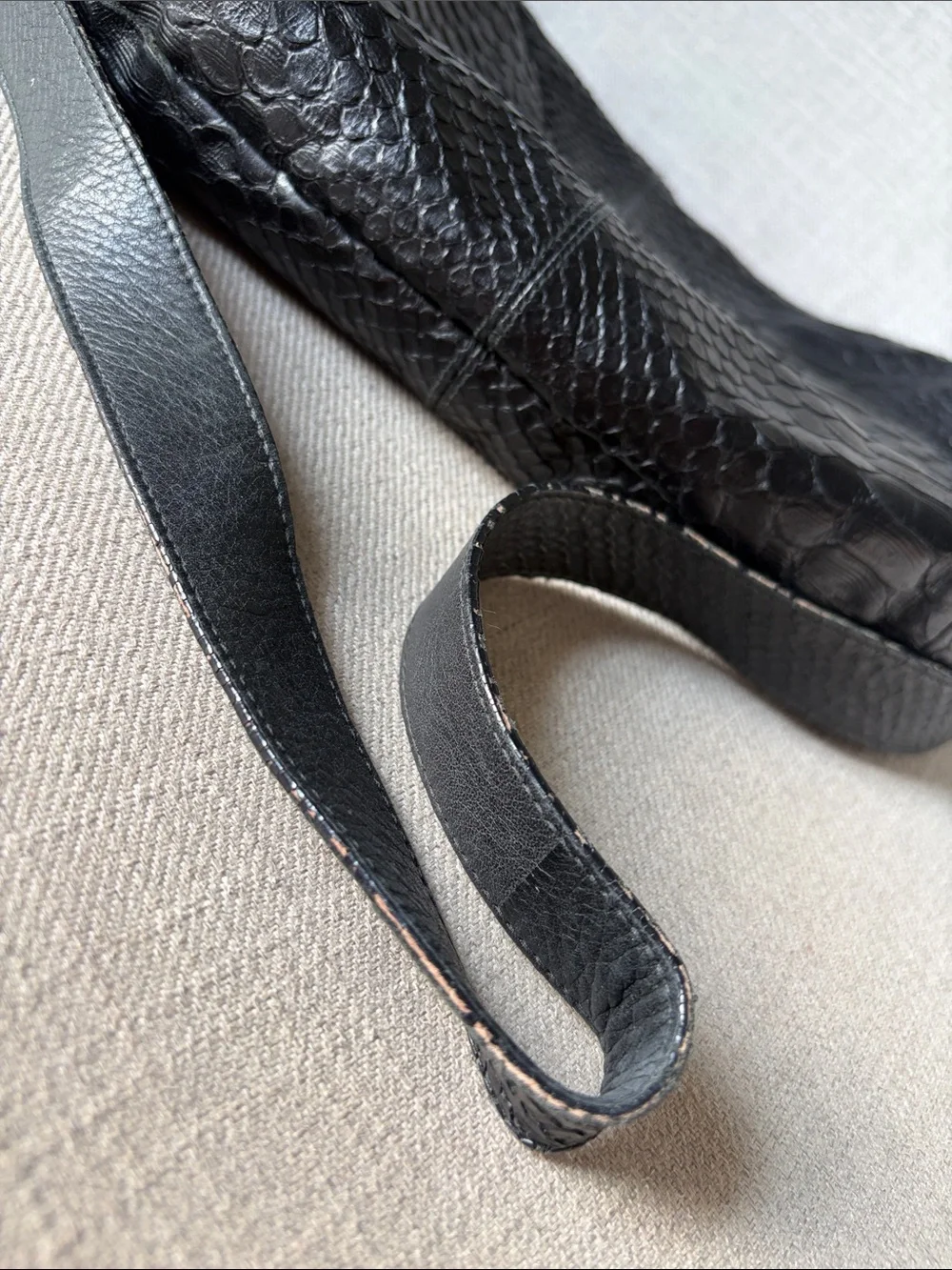 Furla Black Croc Embossed Leather Hobo Shoulder Bag